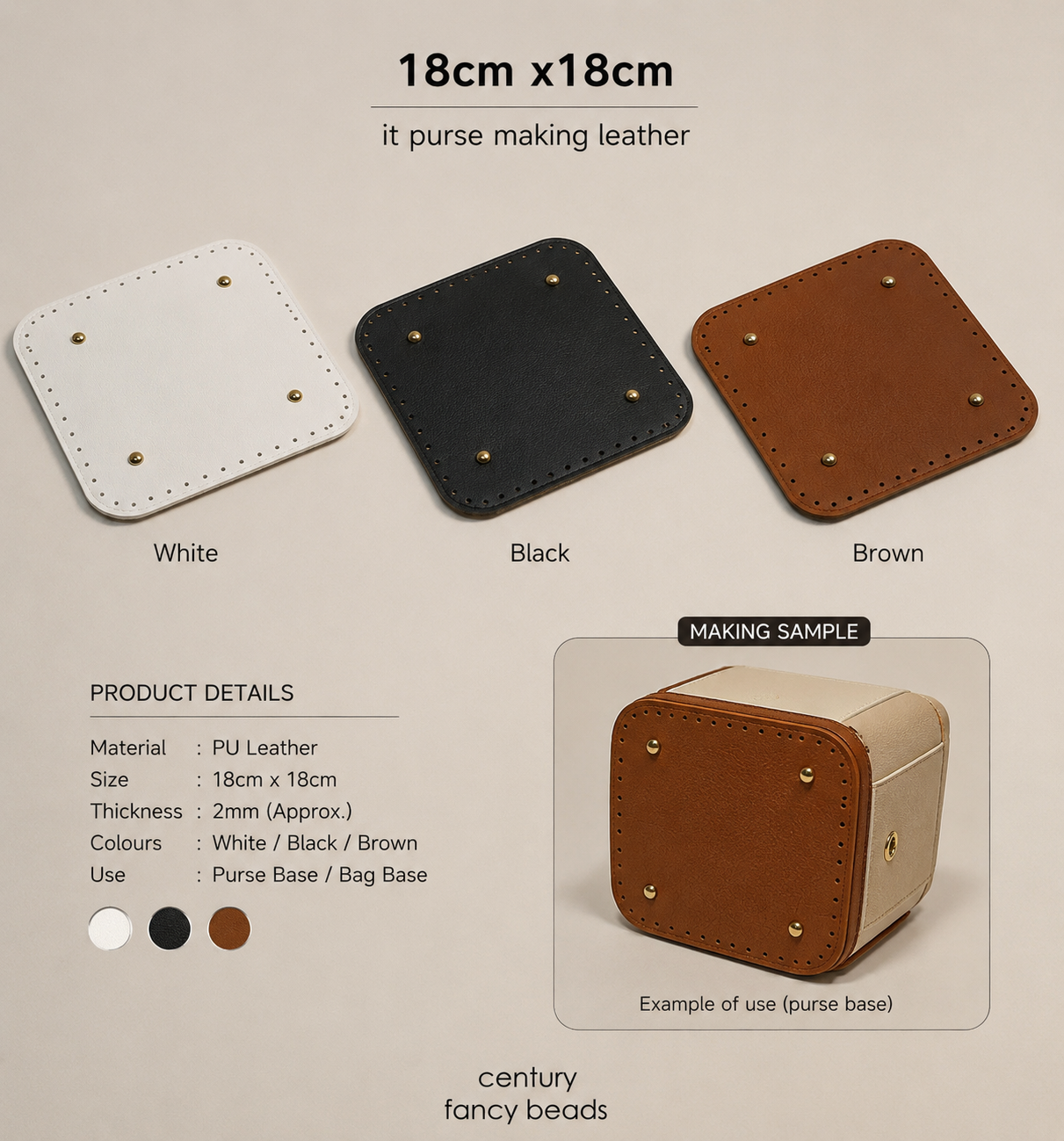 18cm x 18cm PU Leather Purse Base | Bag Making Base – Century Fancy Beads