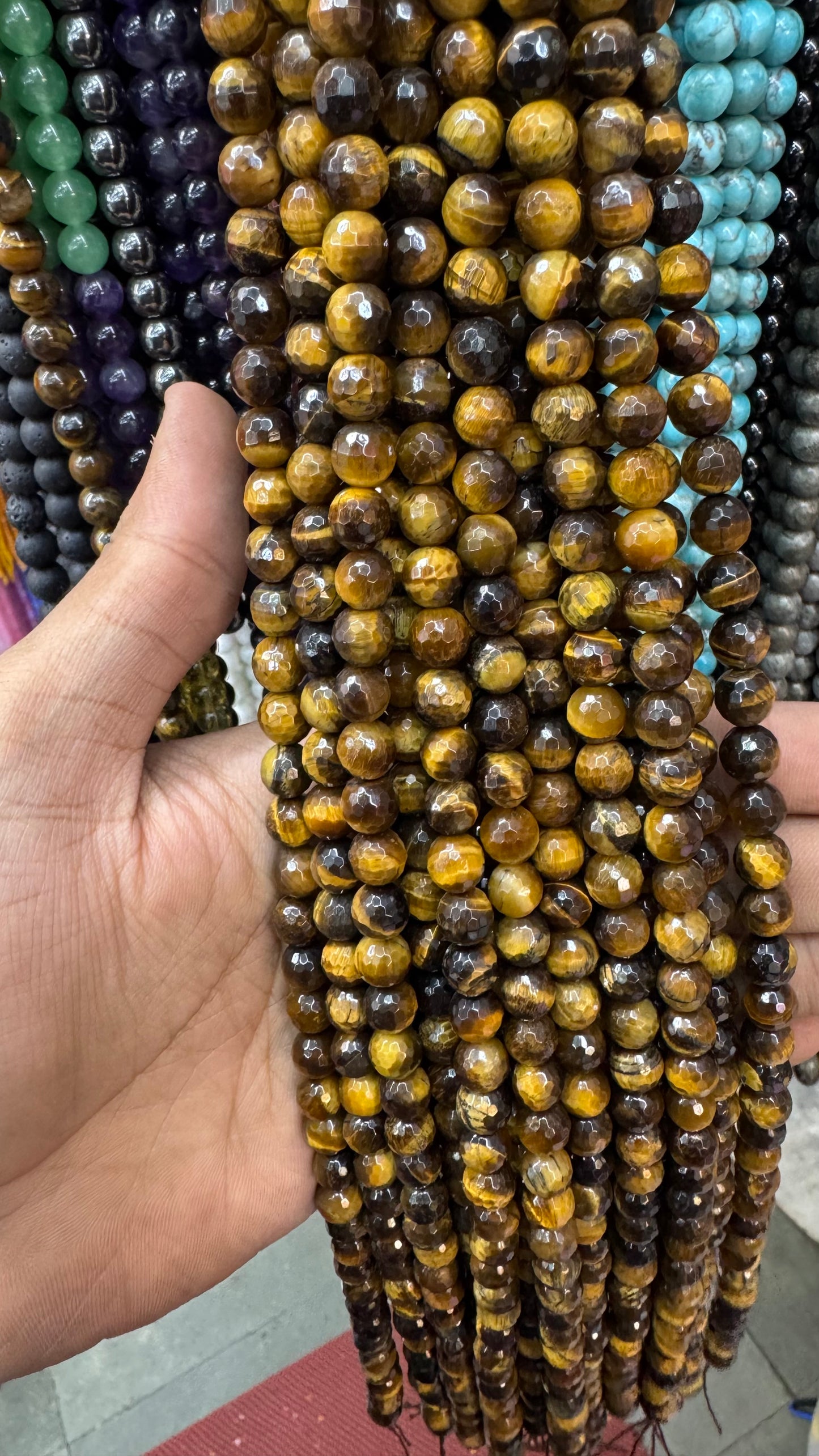 Tiger Eye Diamond Cut Beads (8mm)