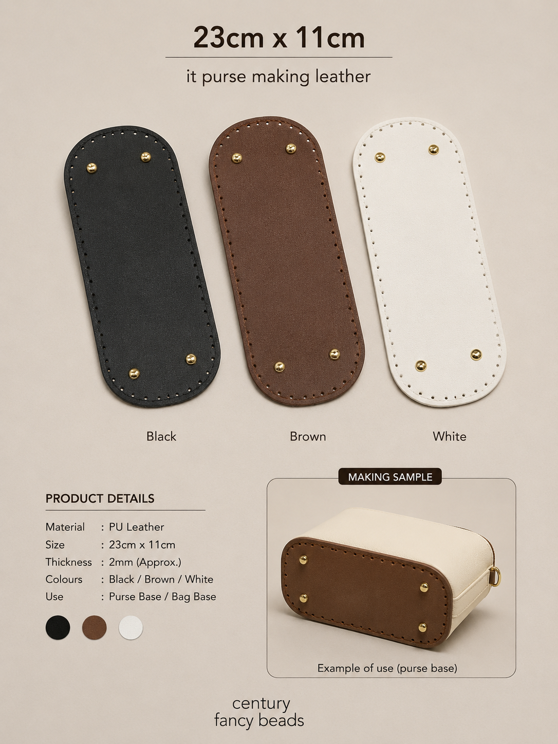 23cm x 11cm PU Leather Purse Base | Bag Making Base – Century Fancy Beads