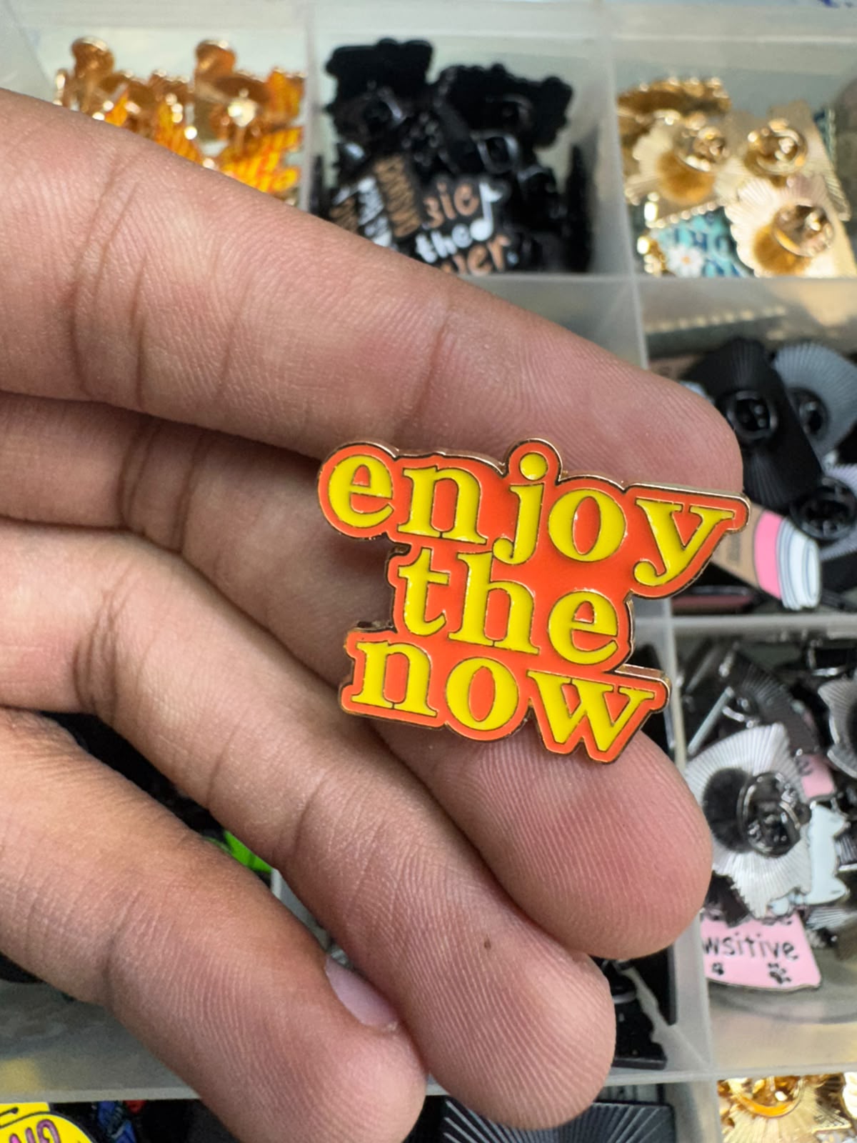 ENJOY THE NOW Enamel Brooch Pin for imatation jewellery