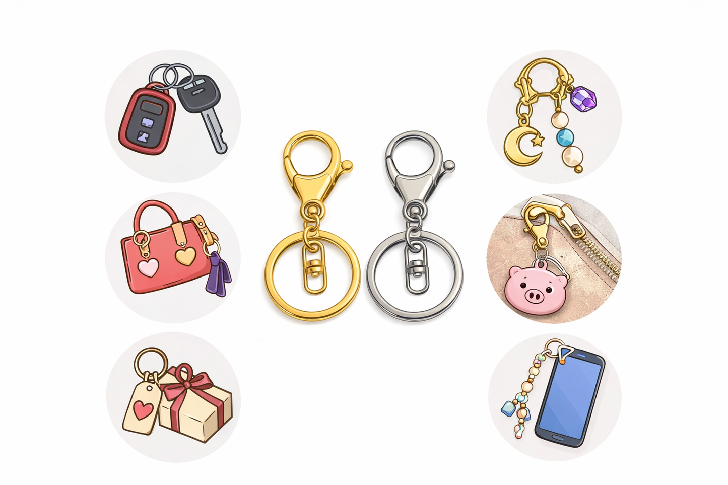 Lobster Clasp Keychain with Ring Pack of 5 pcs | Gold & Silver