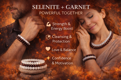 Selenite & Garnet Natural Stone Beads (8mm)