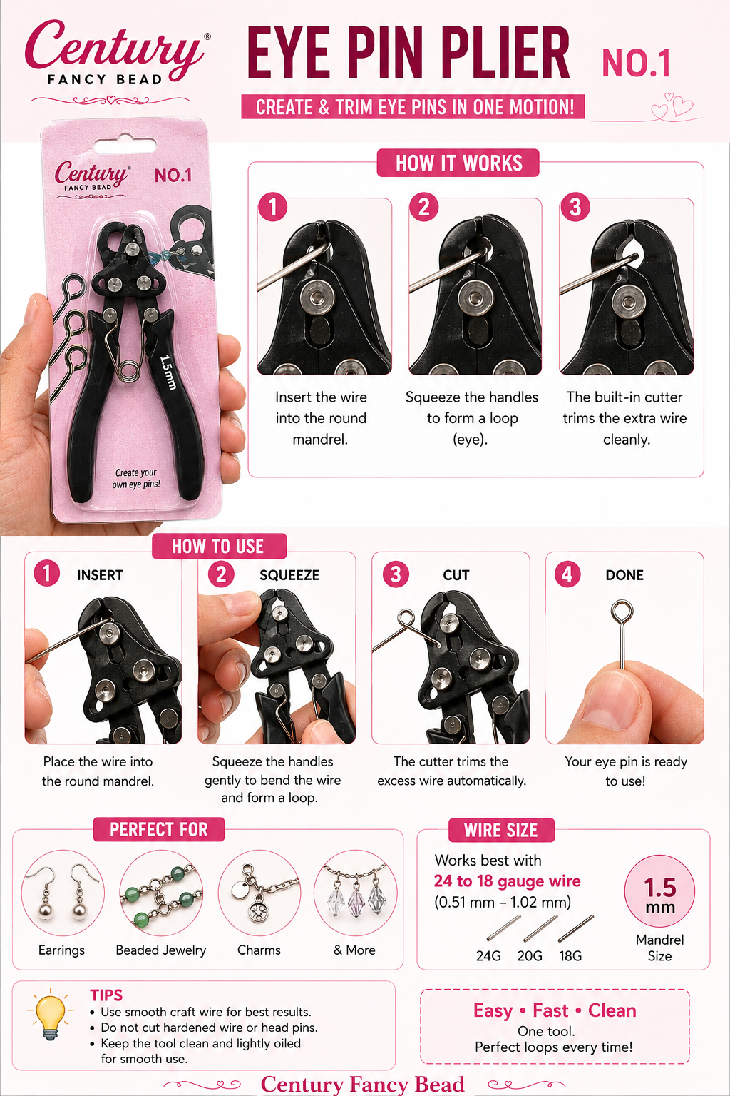 Eye Pin Maker Pliers 1.5mm & 2.25mm for Imitation Jewellery | Century Fancy Beads