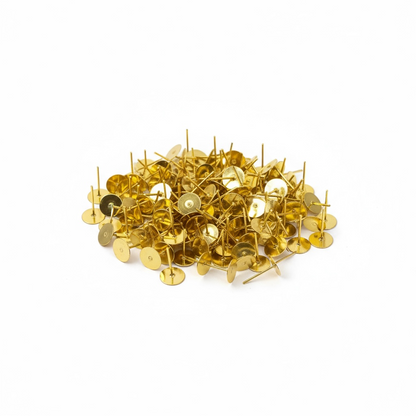 Gold & Silver Earring Stud Base with Flat Pad – DIY Jewelry Making (Pack of 50+ Pairs)