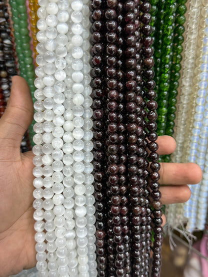 Selenite & Garnet Natural Stone Beads (8mm)