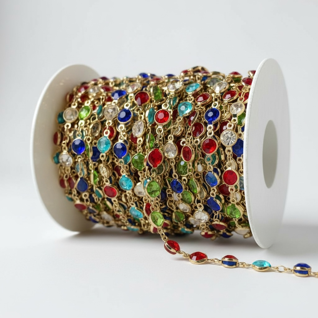 Multicolor Stone Brass Chain for Jewellery Making | Designer Stone Chain | Century Fancy Beads