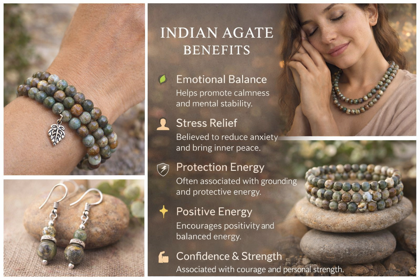 Indian Agate Natural Stone Beads 8mm