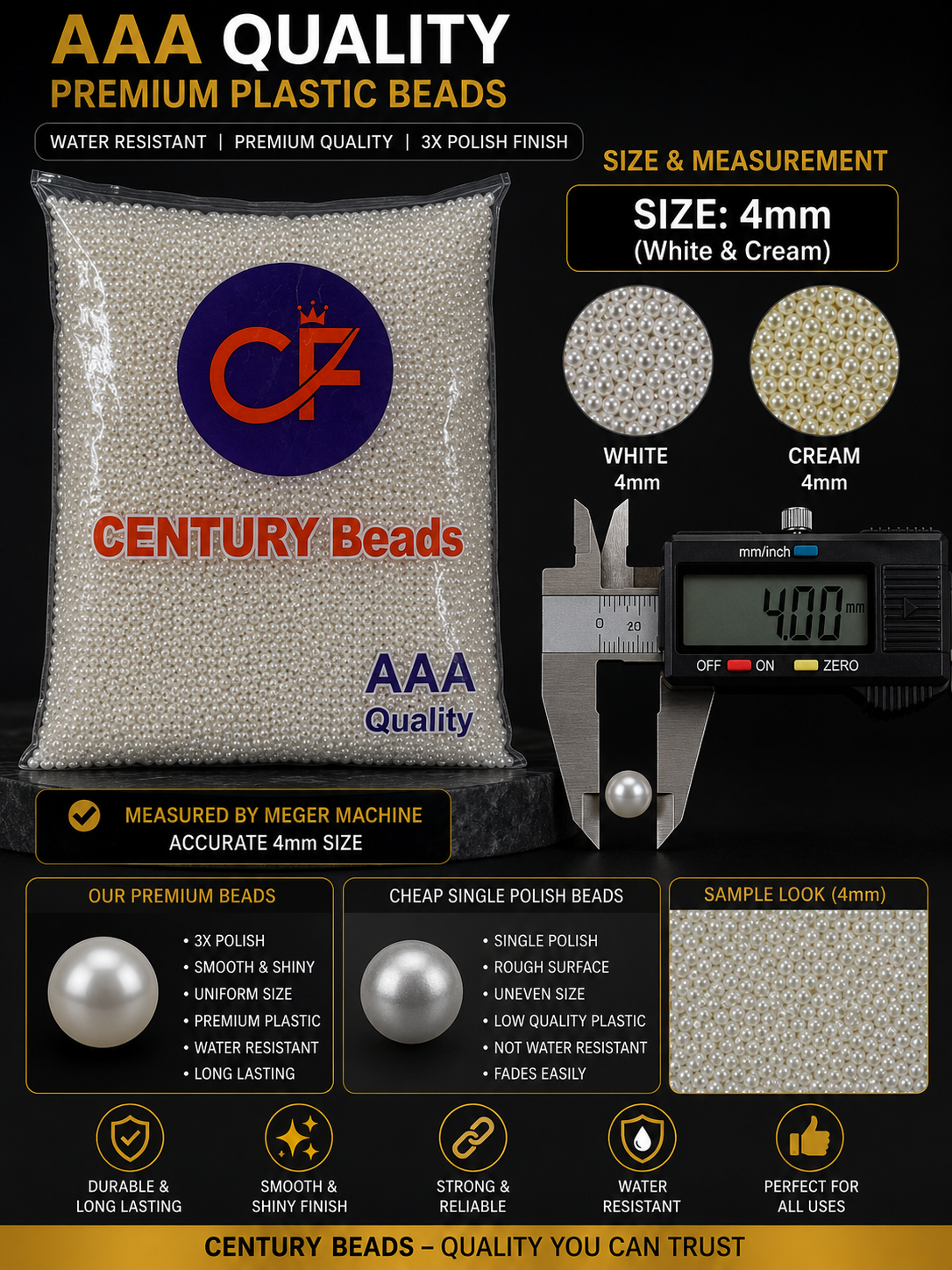 AAA 4mm mm Quality Premium Plastic Pearl Beads (Copy)