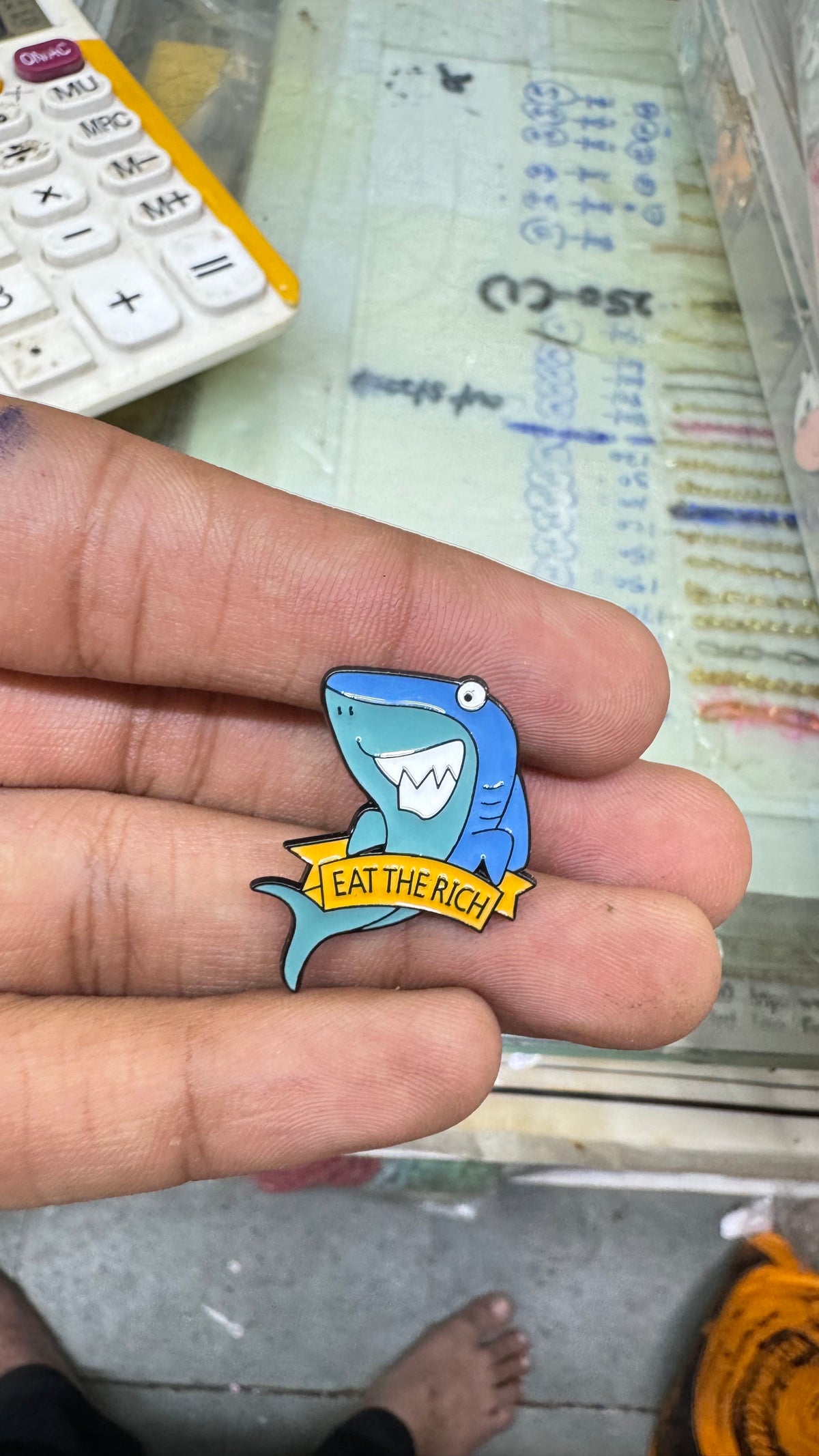 EAT THE RICH SHARK 🦈 Brooch Pin for imatation jewellery