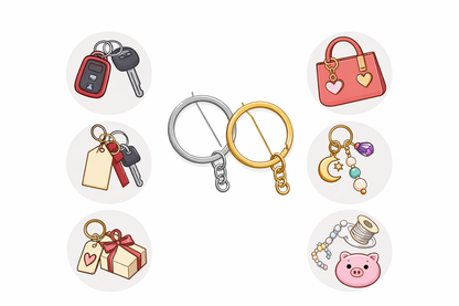 Keychain Ring with Chain for Keychains & Bag Charms | Gold & Silver | Century Fancy Beads