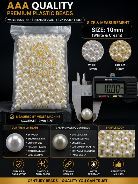 AAA 10mm Quality Premium Plastic Pearl Beads