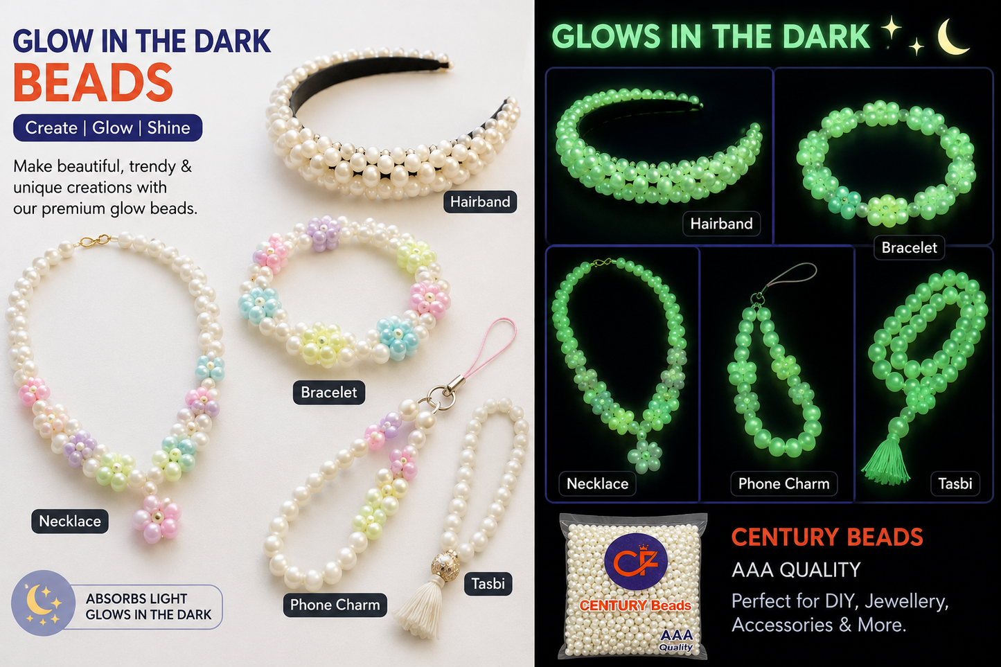 Glow In The Dark Beads for Jewellery Making & DIY Crafts