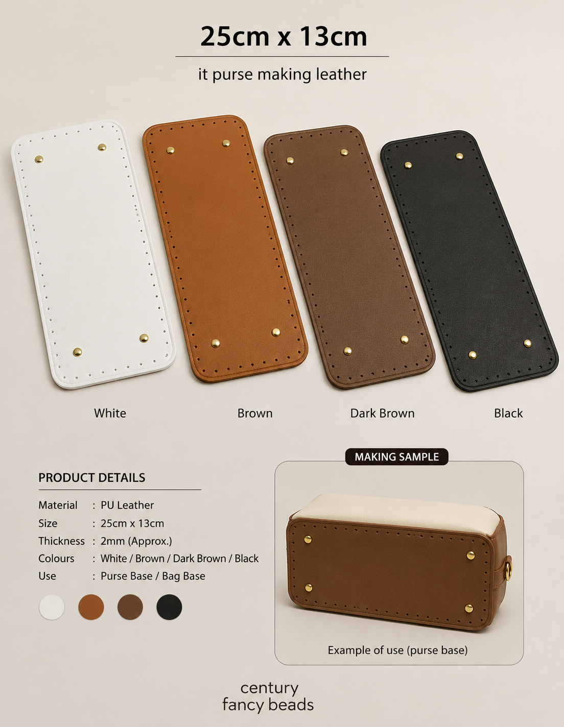 25cm x 13cm PU Leather Purse Base | Bag Making Base – Century Fancy Beads