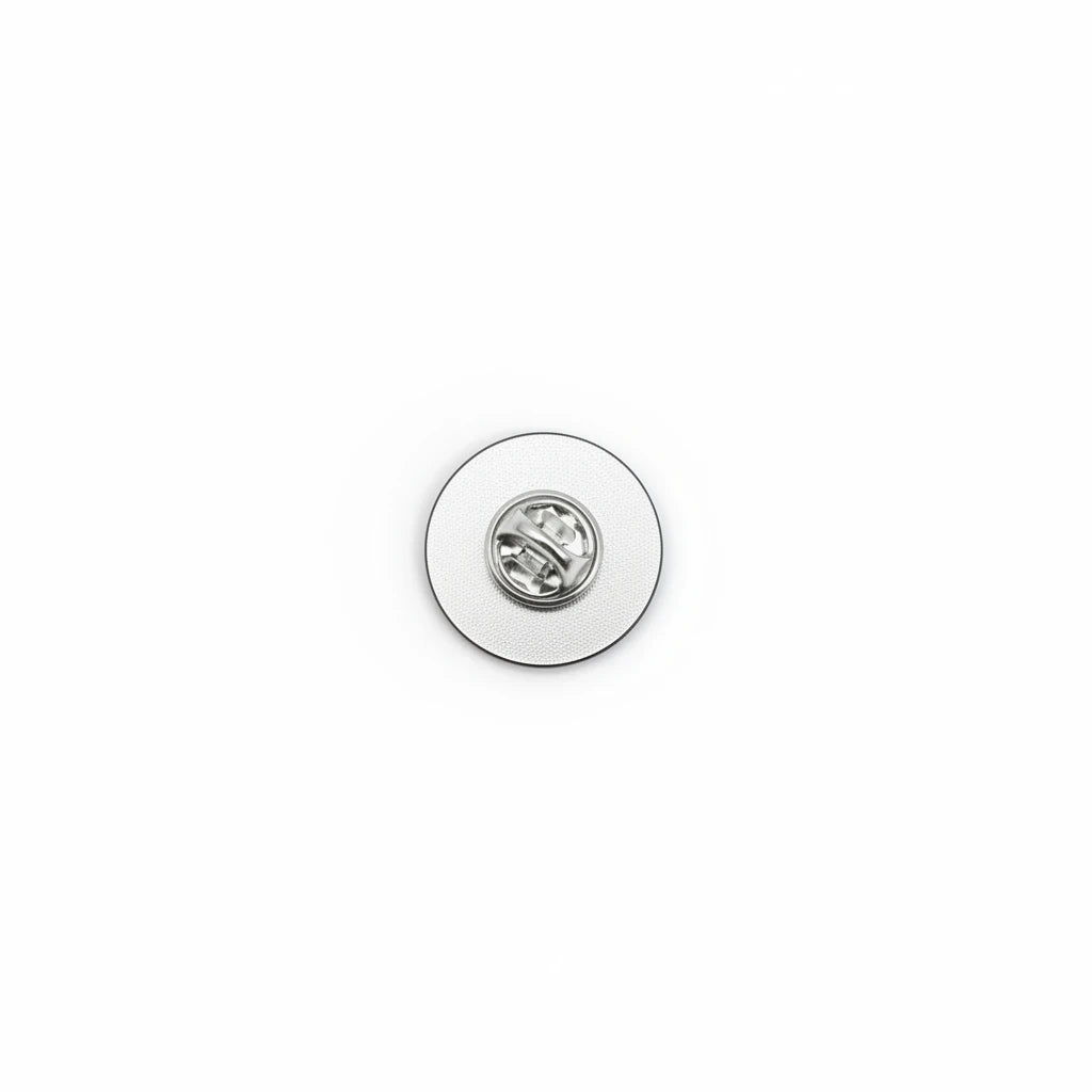 Century Fancy Beads enamel brooch pin back view showing the secure metal clutch fastener on a white background.